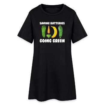 Batterien sparen Umweltfreundlich werden Freche Fr - Frauen T-Shirt-Kleid - Schwarz - Vorne