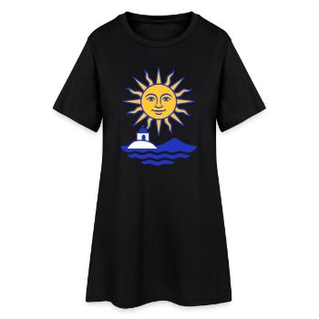 Grèce Soleil : Soleil, Eau, Chapelle - Robe T-shirt Femme - noir - Devant