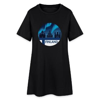 Northern Lights over Finland silhouette with - Women’s T-Shirt Dress - black - Front