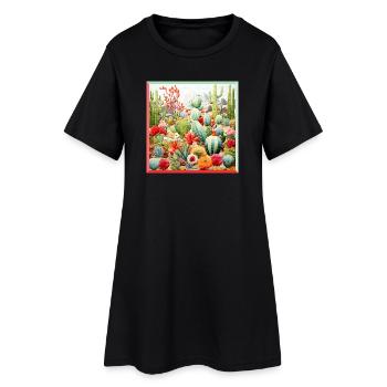 Collection de cactus brodés, paysage de jardin - Robe T-shirt Femme - noir - Devant