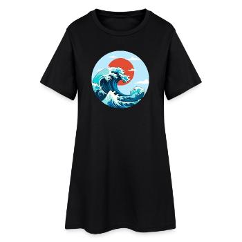 kanagawa Vague Énergie Marine et Soleil Rouge - Robe T-shirt Femme - noir - Devant