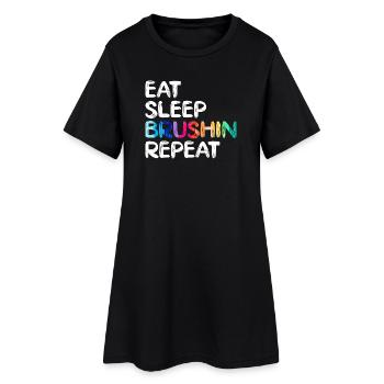 Funny Art Painter Eat Sleep Brushin Repeat Drawing - Frauen T-Shirt-Kleid - Schwarz - Vorne