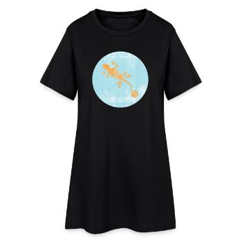 Gecko mit blauem Ibiza Design - Frauen T-Shirt-Kleid - Schwarz - Vorne
