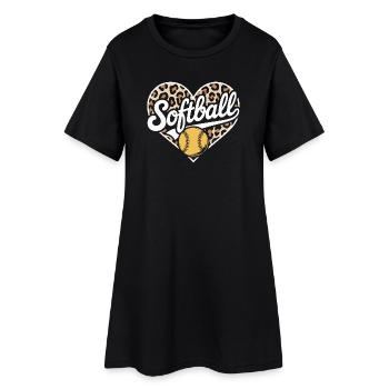 Motif léopard en forme de cœur de softball - Robe T-shirt Femme - noir - Devant