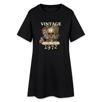 1972 Papillons Fleurs Et Crâne - Robe T-shirt Femme - noir - Devant