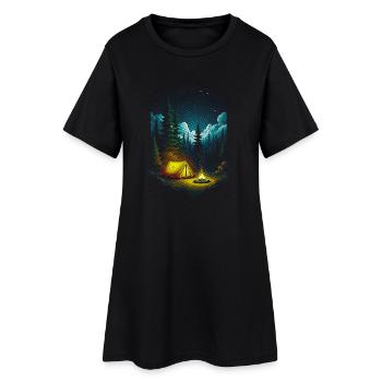Nuit étoilée, feu de camp, scène de forêt - Robe T-shirt Femme - noir - Devant