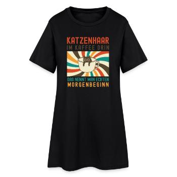 Poils de chat dans le café – Départ matinal humoristique - Robe T-shirt Femme - noir - Devant