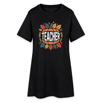 Herbstlicher Lehrer Kürbis - Frauen T-Shirt-Kleid - Schwarz - Vorne