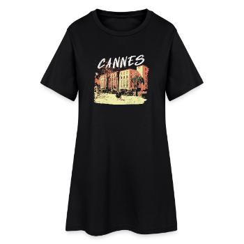 former Palais des Festivals de Cannes with palm tree - Women’s T-Shirt Dress - black - Front
