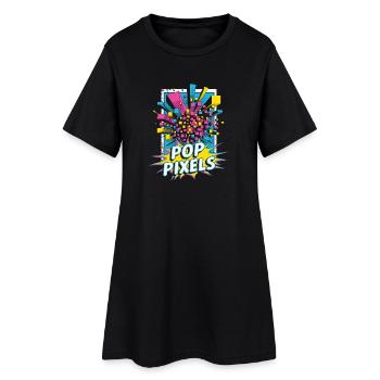 Pop Pixels Pop Culture Retro Video Game - Frauen T-Shirt-Kleid - Schwarz - Vorne