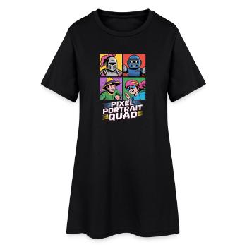 Pixel Portrait Quad Pop Culture Retro Video Game - Frauen T-Shirt-Kleid - Schwarz - Vorne