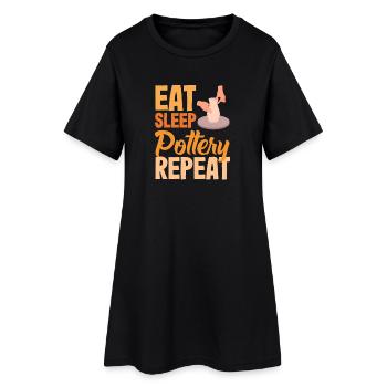 Töpfern Eat Sleep Pottery Repeat - Frauen T-Shirt-Kleid - Schwarz - Vorne