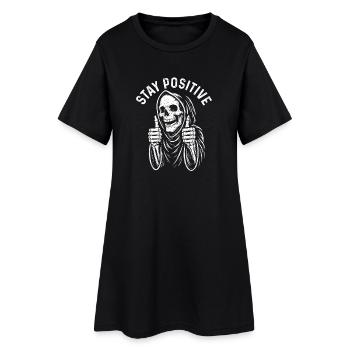 Restez positif Spooky Halloween Skeleton Jeu de mots - Robe T-shirt Femme - noir - Devant