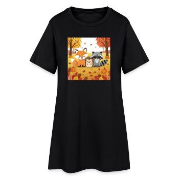 Illustration d’animaux de la forêt automnale - Robe T-shirt Femme - noir - Devant