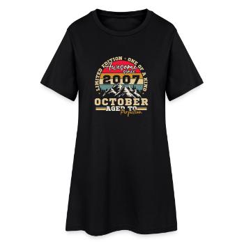 Octobre 2007 Vinatge Retro Cadeau Anniversaire  - Robe T-shirt Femme - noir - Devant