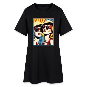 Pop Art Damen mit Sonnenhut und Sonnenbrille - Frauen T-Shirt-Kleid - Schwarz - Vorne