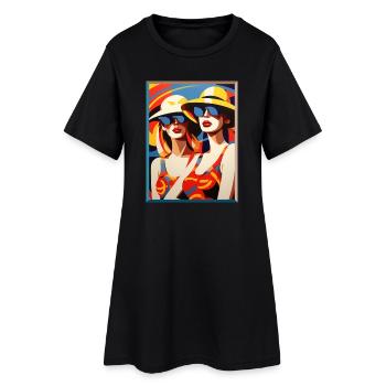 Pop Art Deux Dames avec Lunettes de soleil Chapeau D’été - Robe T-shirt Femme - noir - Devant