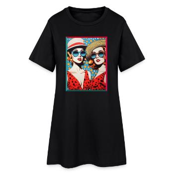 Pop Art Women with Sunglasses Sun Hats - Women’s T-Shirt Dress - black - Front