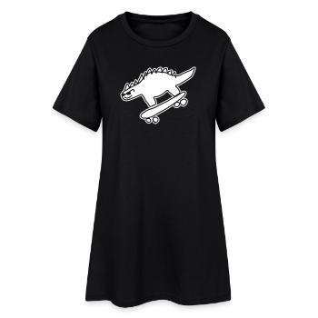 Dino sur skateboard – Style kawaii et urbain - Robe T-shirt Femme - noir - Devant