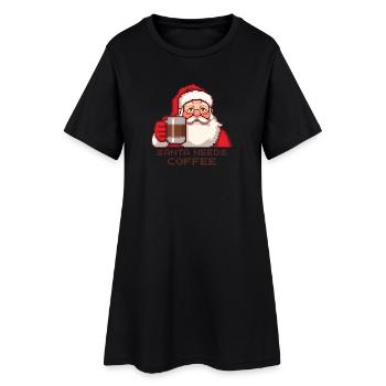 Pixel Santa – Santa Needs Coffee - Frauen T-Shirt-Kleid - Schwarz - Vorne