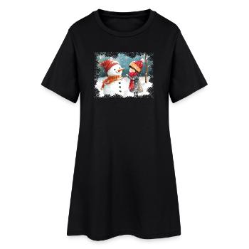 Winter Joy Snowman and Child - Women’s T-Shirt Dress - black - Front