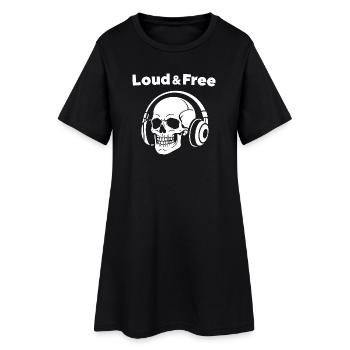 Skull mit Kopfhörer – Laut Frei - Frauen T-Shirt-Kleid - Schwarz - Vorne