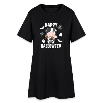 Vache Happy Halloween Citrouille Fantôme Costume - Robe T-shirt Femme - noir - Devant