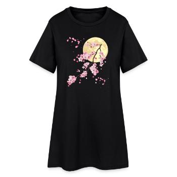 Pleine lune avec fleur de cerisier - Robe T-shirt Femme - noir - Devant