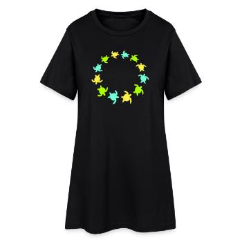 Many Turtles Circle Ring Colorful Round Silhouette - Women’s T-Shirt Dress - black - Front