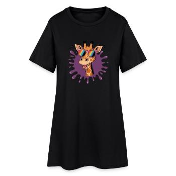 Girafe joyeuse avec des lunettes arc-en-ciel en frais - Robe T-shirt Femme - noir - Devant