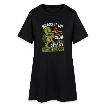 Messingband Trombonist Schildkröte Spielt Posaune - Frauen T-Shirt-Kleid - Schwarz - Vorne