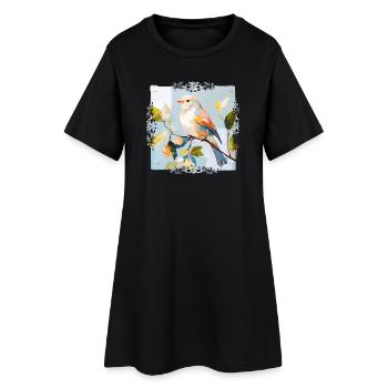 Colorful bird in watercolor style - Women’s T-Shirt Dress - black - Front