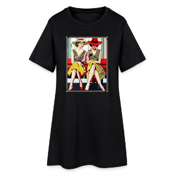 Pop Art Deux femmes Petites amies Divertissement - Robe T-shirt Femme - noir - Devant