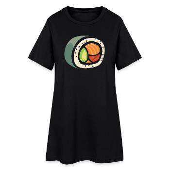 Sushi Rolle Cartoon – Lustiges Food Design - Frauen T-Shirt-Kleid - Schwarz - Vorne