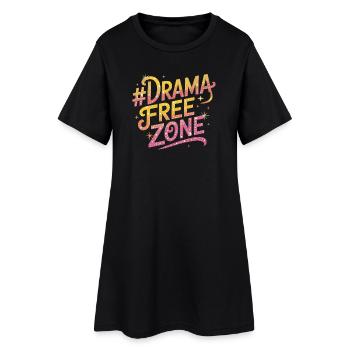 Drama Free Zone Bunt Glitzernde Fun Schrift - Frauen T-Shirt-Kleid - Schwarz - Vorne