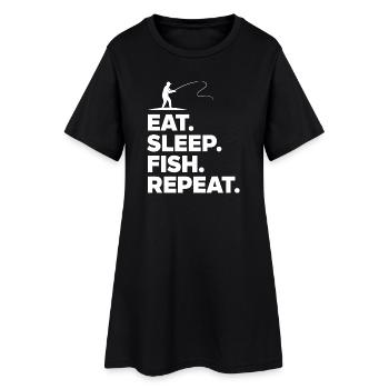 Manger dormir poisson répéter pêcheur dire passe-temps - Robe T-shirt Femme - noir - Devant