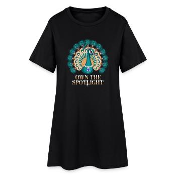 Pfauenmotiv: Own The Spotlight mit Eleganz und - Frauen T-Shirt-Kleid - Schwarz - Vorne