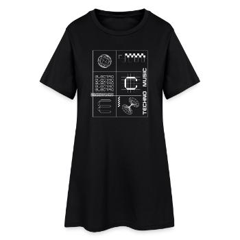 Geometrisches Elecotro Tech Grid Retro Poster - Frauen T-Shirt-Kleid - Schwarz - Vorne