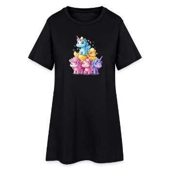 Pastel Licorne Empilage Sort Licorne Famille - Robe T-shirt Femme - noir - Devant