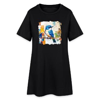 Oiseau bleu en bloc de couleur abstrait - Robe T-shirt Femme - noir - Devant