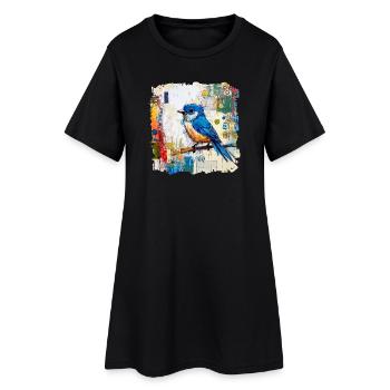 Oiseau bleu dans une mer abstraite de couleurs - Robe T-shirt Femme - noir - Devant