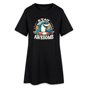 Stay Awesome Shark Cartoon Summer Motif - Women’s T-Shirt Dress - black - Front