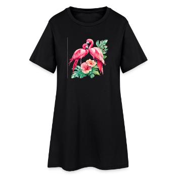 Duo d’amour flamant rose dans la forêt tropicale - Robe T-shirt Femme - noir - Devant