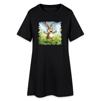 Lapin joyeux dans la prairie printanière - Robe T-shirt Femme - noir - Devant