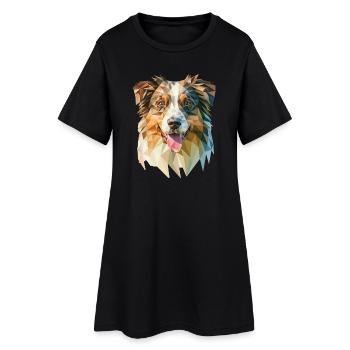 Australian Shepherd - Cool Low Poly  Logo - Women’s T-Shirt Dress - black - Front