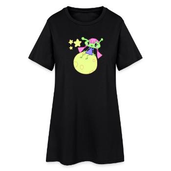 Alien sur la lune avec des étoiles - Robe T-shirt Femme - noir - Devant