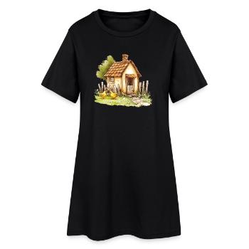 Petites poules de maison de campagne Peinture à l’aquarelle - Robe T-shirt Femme - noir - Devant