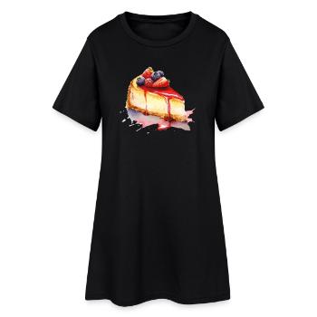 Cheesecake Watercolor Fruit Graphic - Women’s T-Shirt Dress - black - Front