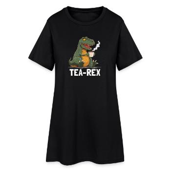 Drôle de T-Rex Dino buvant du thé - Robe T-shirt Femme - noir - Devant