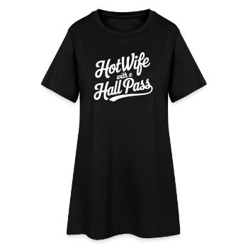 Hot Wife Hall Pass Typografie - Frauen T-Shirt-Kleid - Schwarz - Vorne